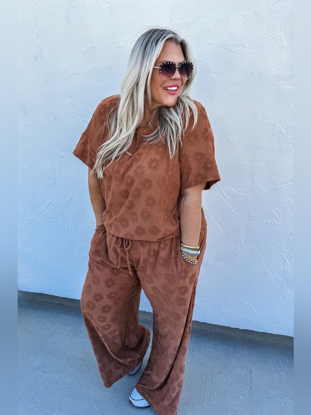 Women's Relaxed Floral-Texture Lounge Set